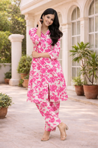 Pink Floral Premium Cotton Blend Kurta Set for Women