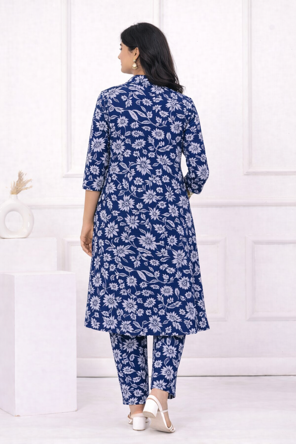 Women’s  Blue Floral Printed Kurta Set – Premium Soft Cotton | 2-Piece Set