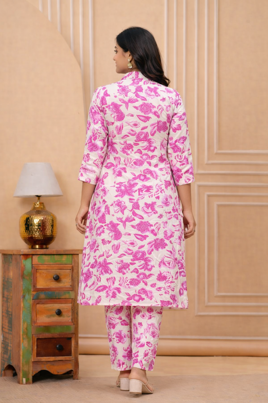 Women’s Pink Floral Printed Kurta Set – Premium Soft Cotton | 2-Piece Set