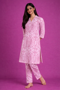 Women’s Premium Cotton Printed Kurta Pant Set – Pink Paisley