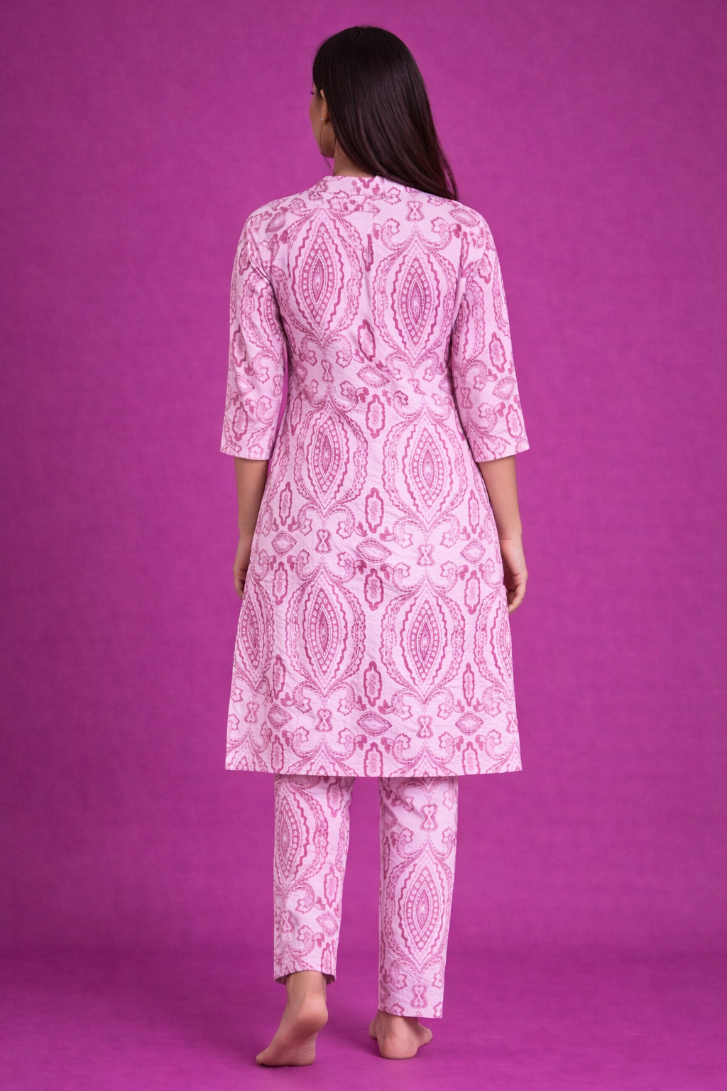 Women’s Premium Cotton Printed Kurta Pant Set – Pink Paisley