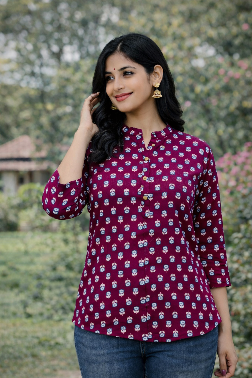 Women’s Printed Cotton Kurti | 3/4th Sleeve Everyday Wear Top