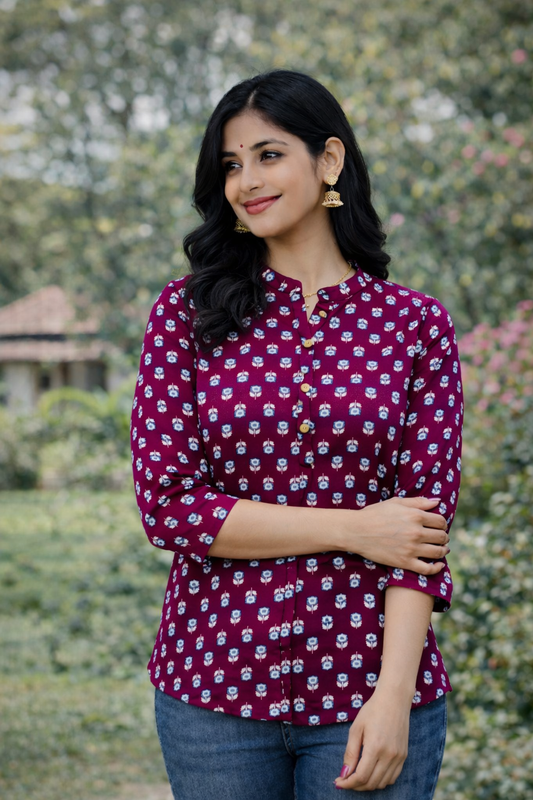 Women’s Printed Cotton Kurti | 3/4th Sleeve Everyday Wear Top