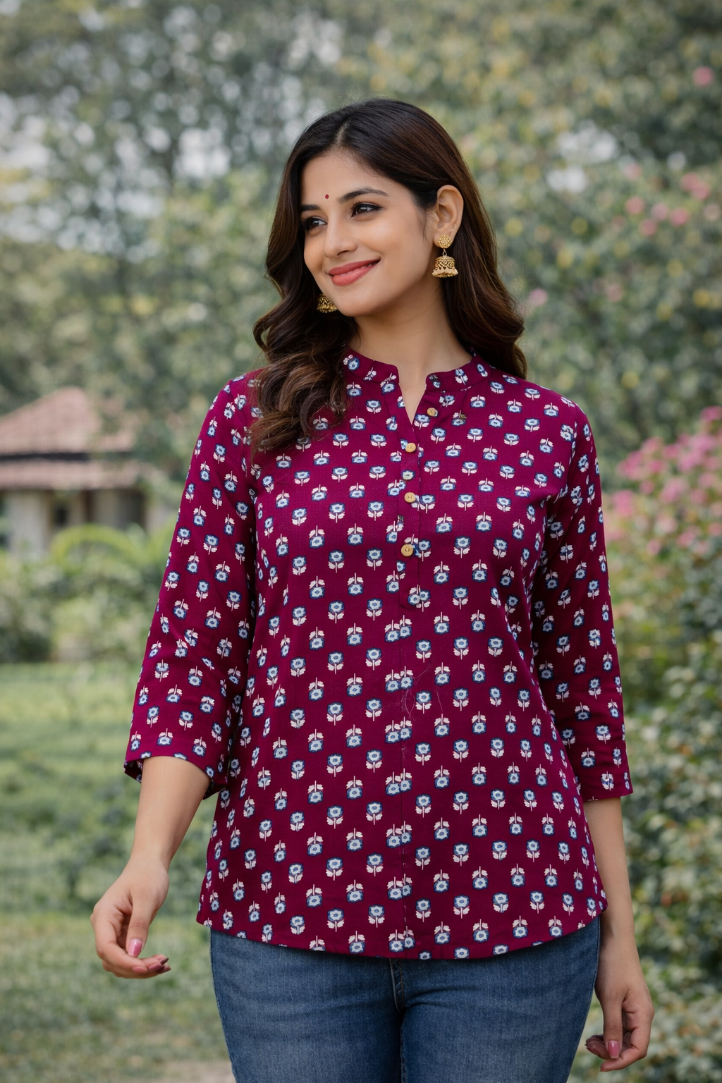 Women’s Printed Cotton Kurti | 3/4th Sleeve Everyday Wear Top