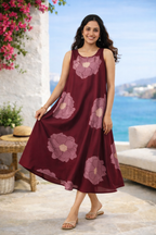 Magenta Floral Printed Fit & Flare Cotton Stitched Dress
