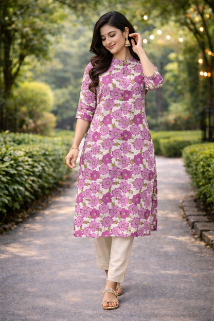 Women Floral Printed Straight Cotton Kurti