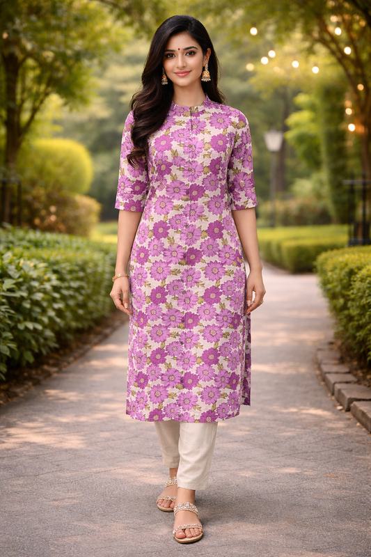 Women Floral Printed Straight Cotton Kurti