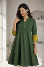 Cotton Ajrakh Natural Dyed Straight One Piece Kurti with Mandarin Collar