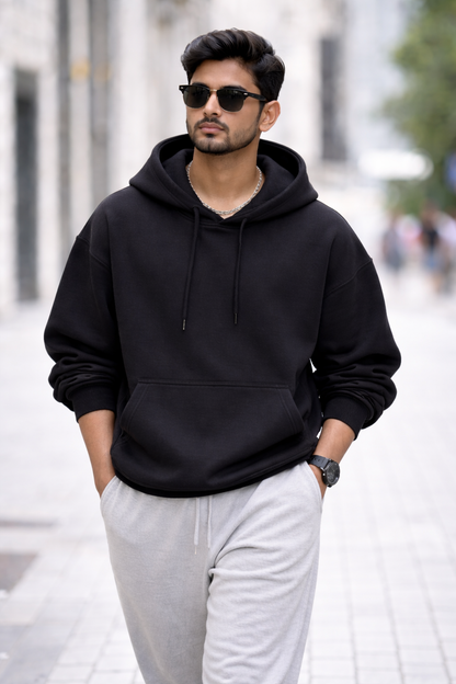 Heavy Oversized Hoodie – 430 GSM Cotton Brushed Loop knit (88% Cotton / 12% Polyester) - Black