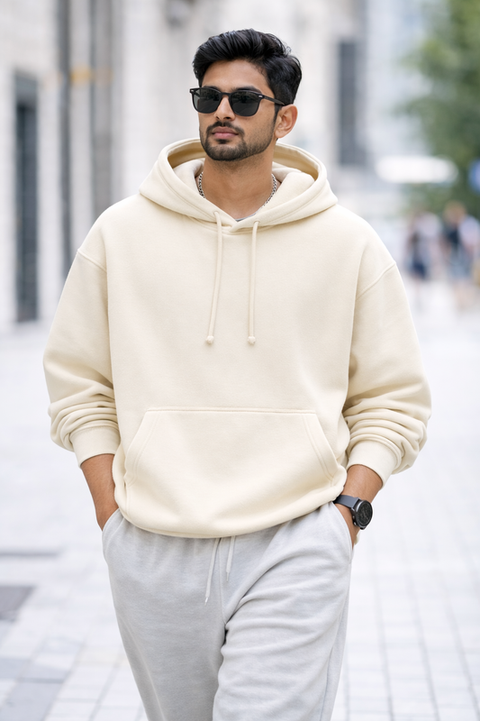 Heavy Oversized Hoodie – 430 GSM Cotton Brushed Loop knit (88% Cotton / 12% Polyester) - Off White