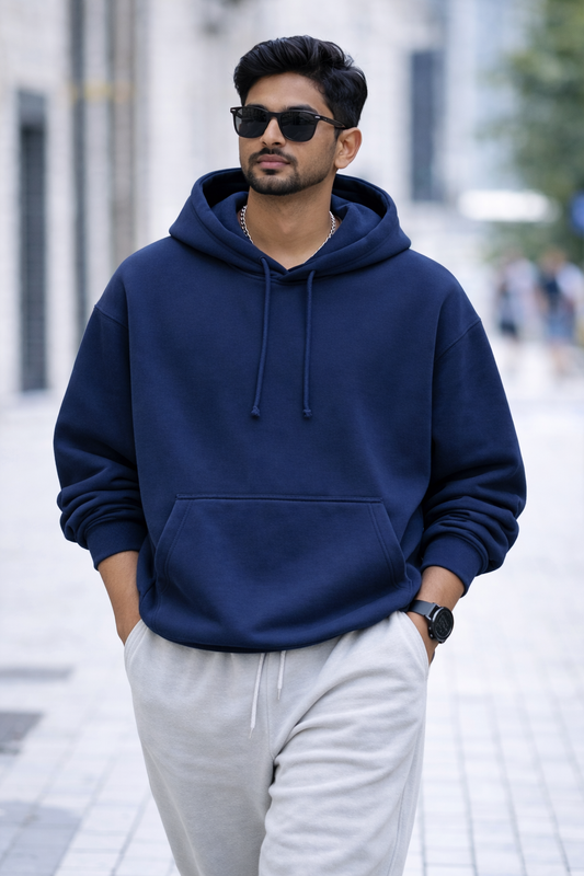 Heavy Oversized Hoodie – 430 GSM Cotton Brushed Loopknit (88% Cotton / 12% Polyester) - Navy Blue
