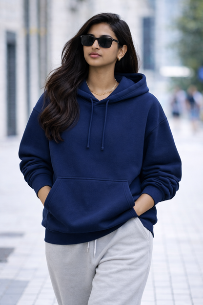 Heavy Oversized Hoodie – 430 GSM Cotton Brushed Loopknit (88% Cotton / 12% Polyester) - Navy Blue