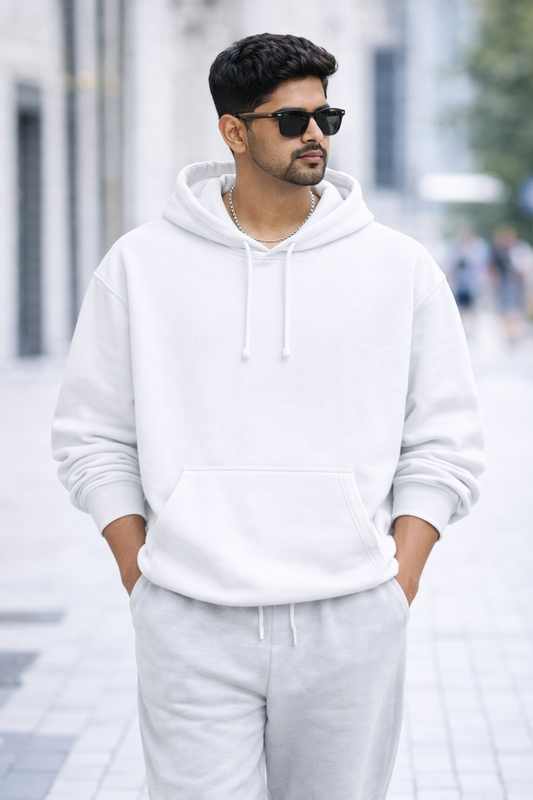 Heavy Oversized Hoodie – 430 GSM Cotton Brushed Loop knit (88% Cotton / 12% Polyester) - White