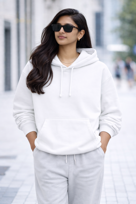 Heavy Oversized Hoodie – 430 GSM Cotton Brushed Loop knit (88% Cotton / 12% Polyester) - White