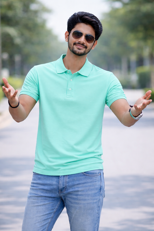 Sea Blue Premium 100% Combed Compact Cotton Polo T-Shirt | Soft • Durable • Breathable