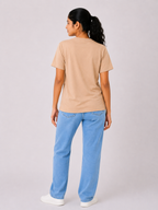 Women's 100% Cotton T-Shirt – Beige | Bio-Washed Soft Tee