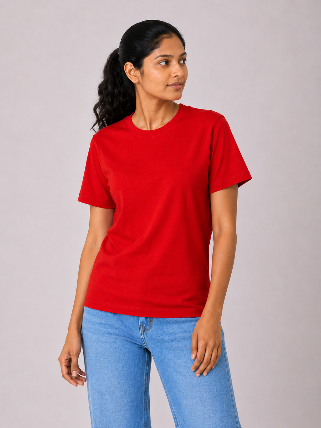 Women's 100% Cotton T-Shirt – Red | Bio-Washed Casual Tee