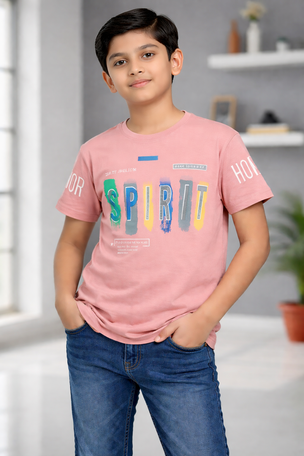 Boys Printed Cotton T-Shirt – “SPIRIT” Graphic Casual Kids Wear