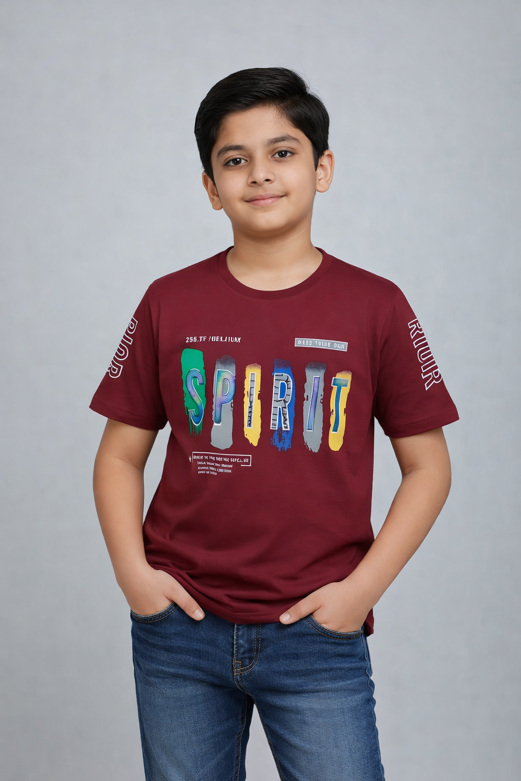 Boys “SPIRIT” Graphic Printed Cotton T-Shirt – Casual Kids Wear