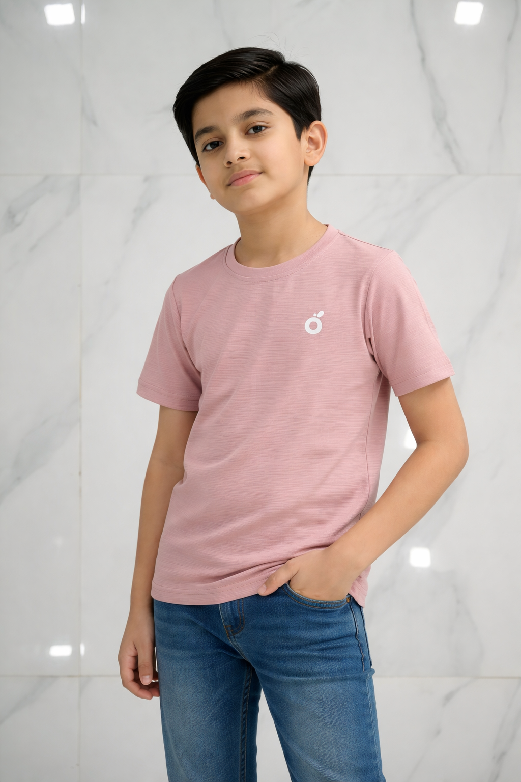 Boys T-Shirt – Blush Pink | Premium Textured Kids Casual Wear