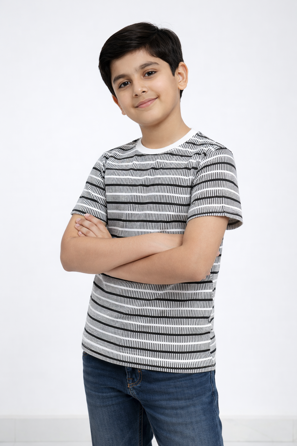 Boys Striped Cationic Fabric T-Shirt – Stylish Casual Wear for Kids