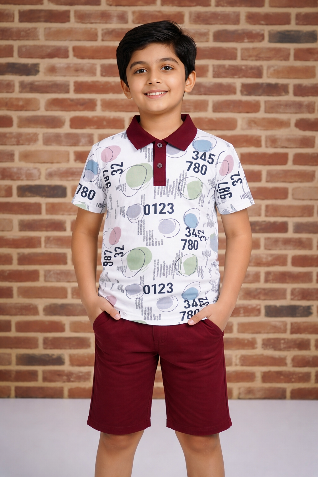 Boys Printed Collar T-Shirt & Shorts Set – Looper Fabric | Stylish Kids Co-ord Set