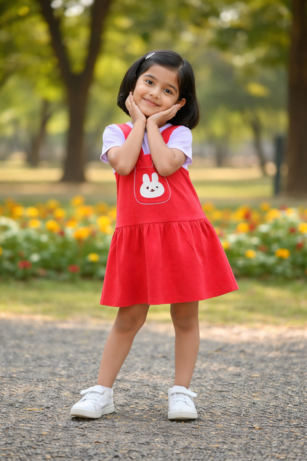 Girls Red Bunny Printed Frock – Soft Interlock Cotton Fabric