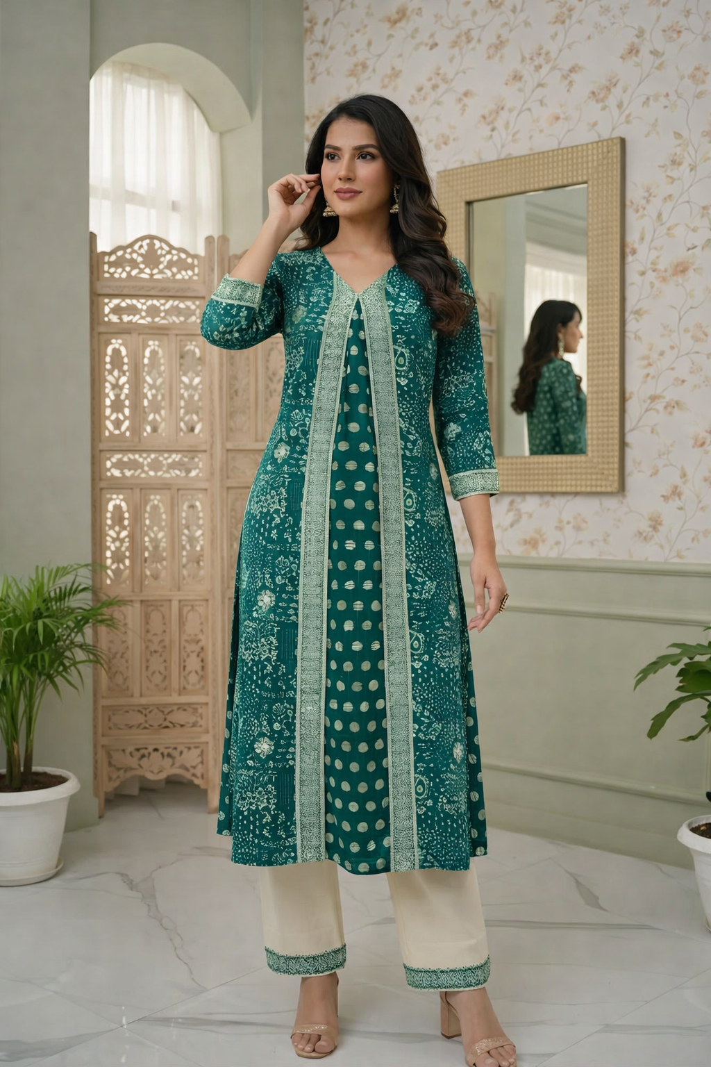 Elegant Blue Printed Pure Cotton Kurta Set