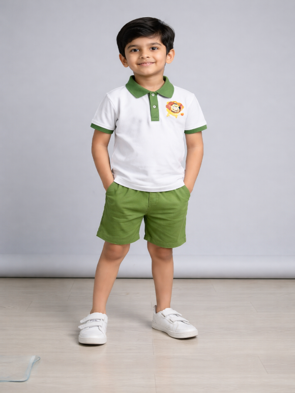 Boys White & Green Polo Summer Set – PickQ Fabric