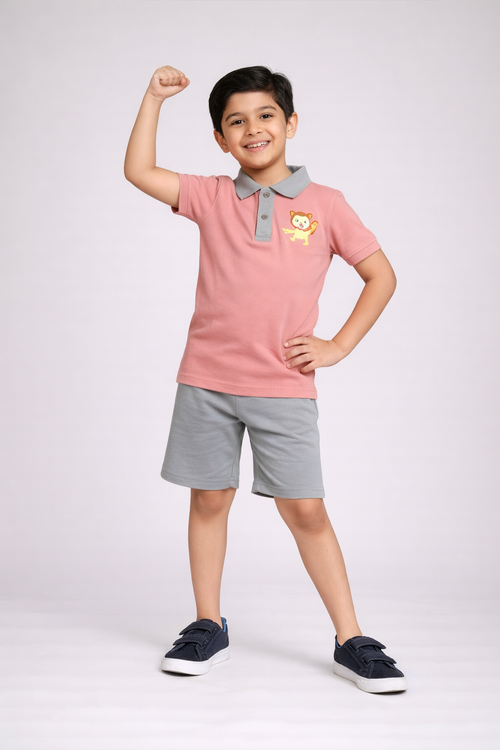 Boys Coral Pink Polo Summer Set – Premium PickQ Fabric