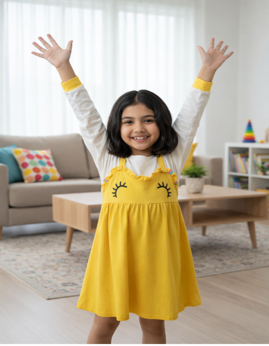 Girls Sunshine Yellow Layered Frock – Valentino & Freelancer Fabric
