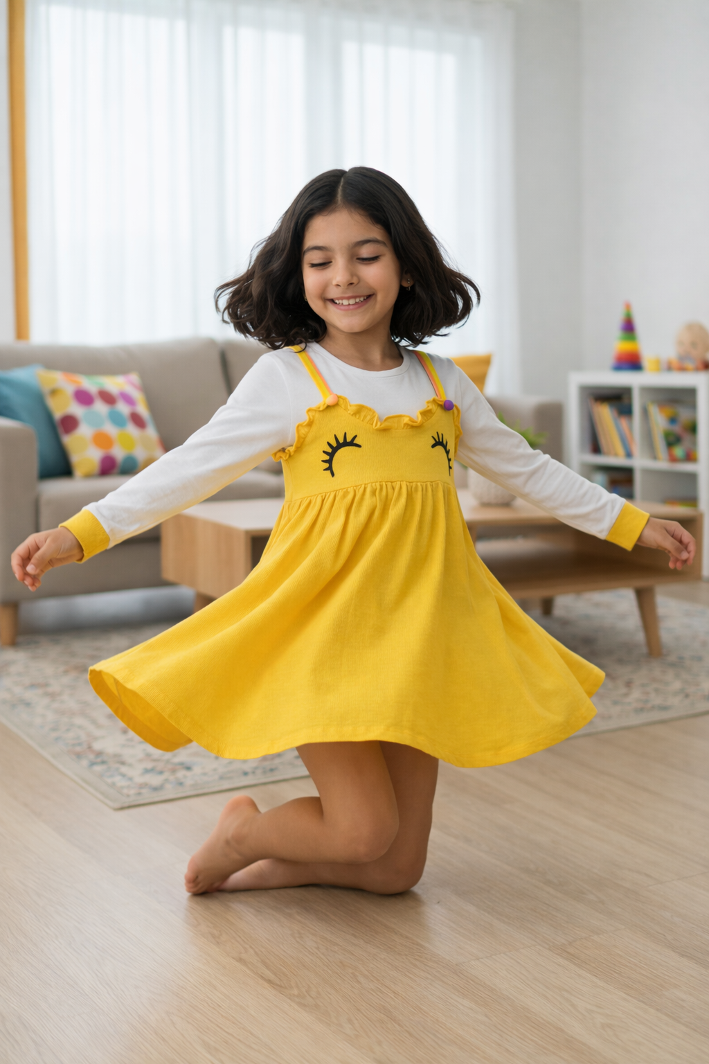 Girls Sunshine Yellow Layered Frock – Valentino & Freelancer Fabric