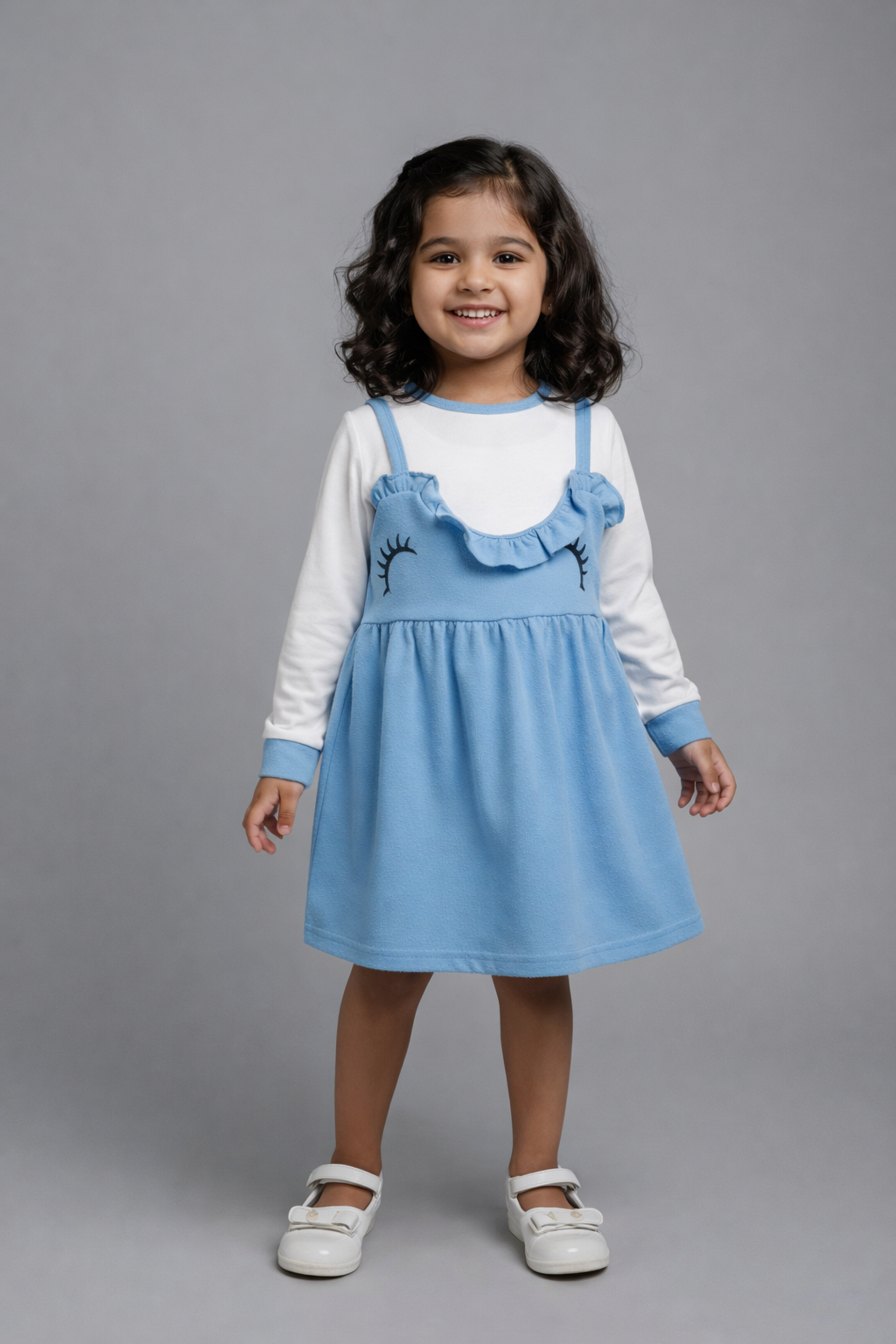 Girls Sky Blue Layered Frock – Valentino & Freelancer Fabric