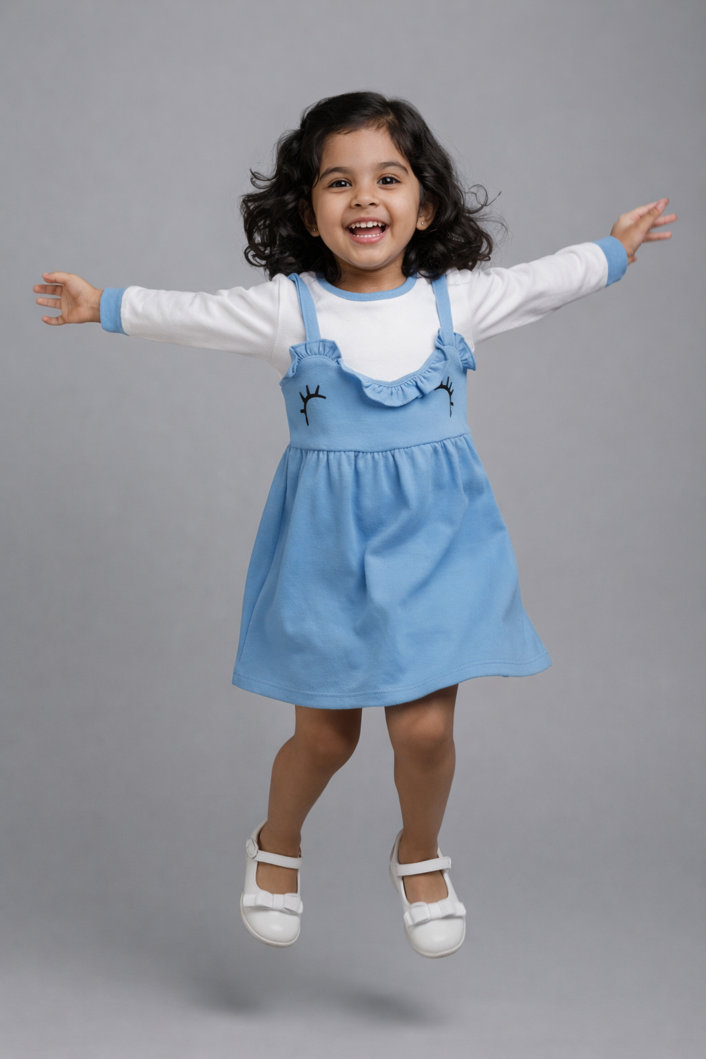 Girls Sky Blue Layered Frock – Valentino & Freelancer Fabric