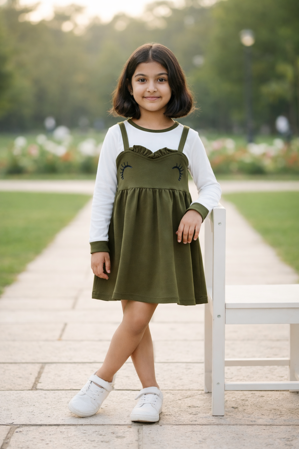Girls Olive Green Layered Frock – Valentino & Freelancer Fabric