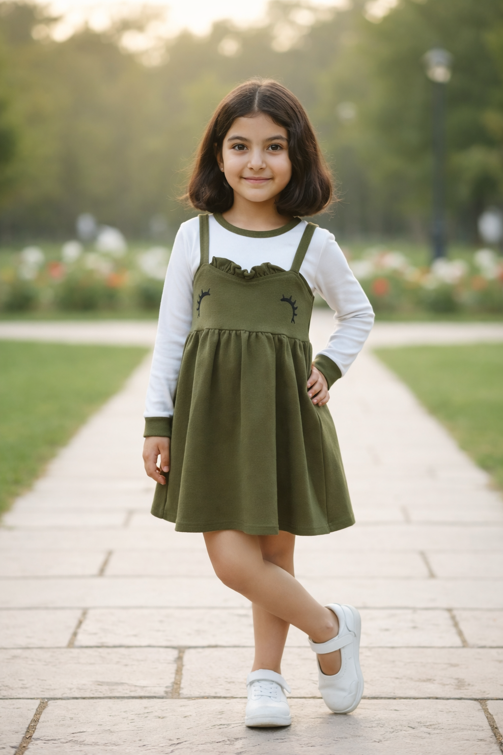 Girls Olive Green Layered Frock – Valentino & Freelancer Fabric