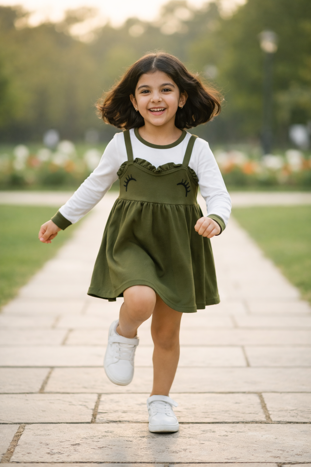 Girls Olive Green Layered Frock – Valentino & Freelancer Fabric