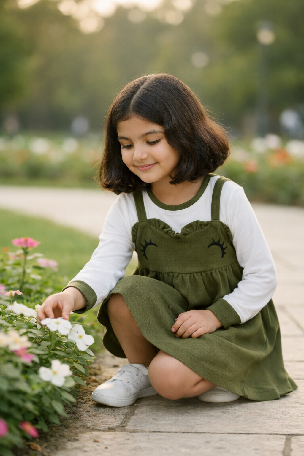Girls Olive Green Layered Frock – Valentino & Freelancer Fabric