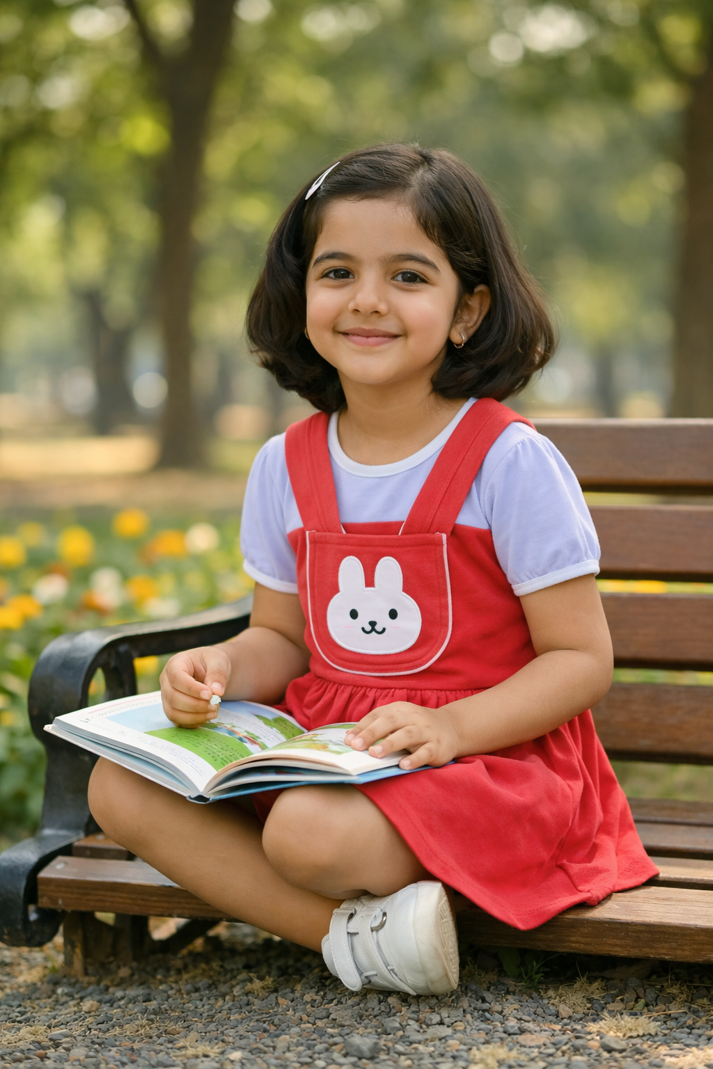 Girls Red Bunny Printed Frock – Soft Interlock Cotton Fabric
