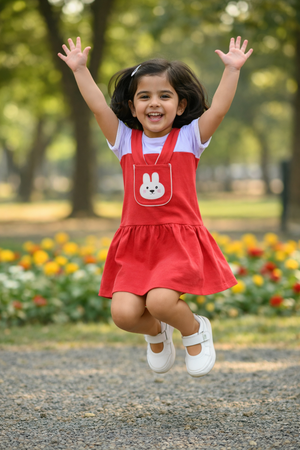 Girls Red Bunny Printed Frock – Soft Interlock Cotton Fabric