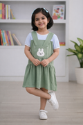Girls Sage Green Bunny Pinafore Frock – Soft Interlock Cotton