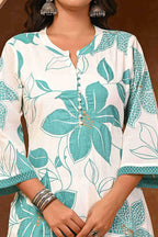Teal Floral Print Pure Cotton Kurta Co-Ord Set