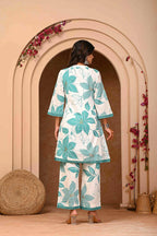 Teal Floral Print Pure Cotton Kurta Co-Ord Set
