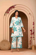 Teal Floral Print Pure Cotton Kurta Co-Ord Set