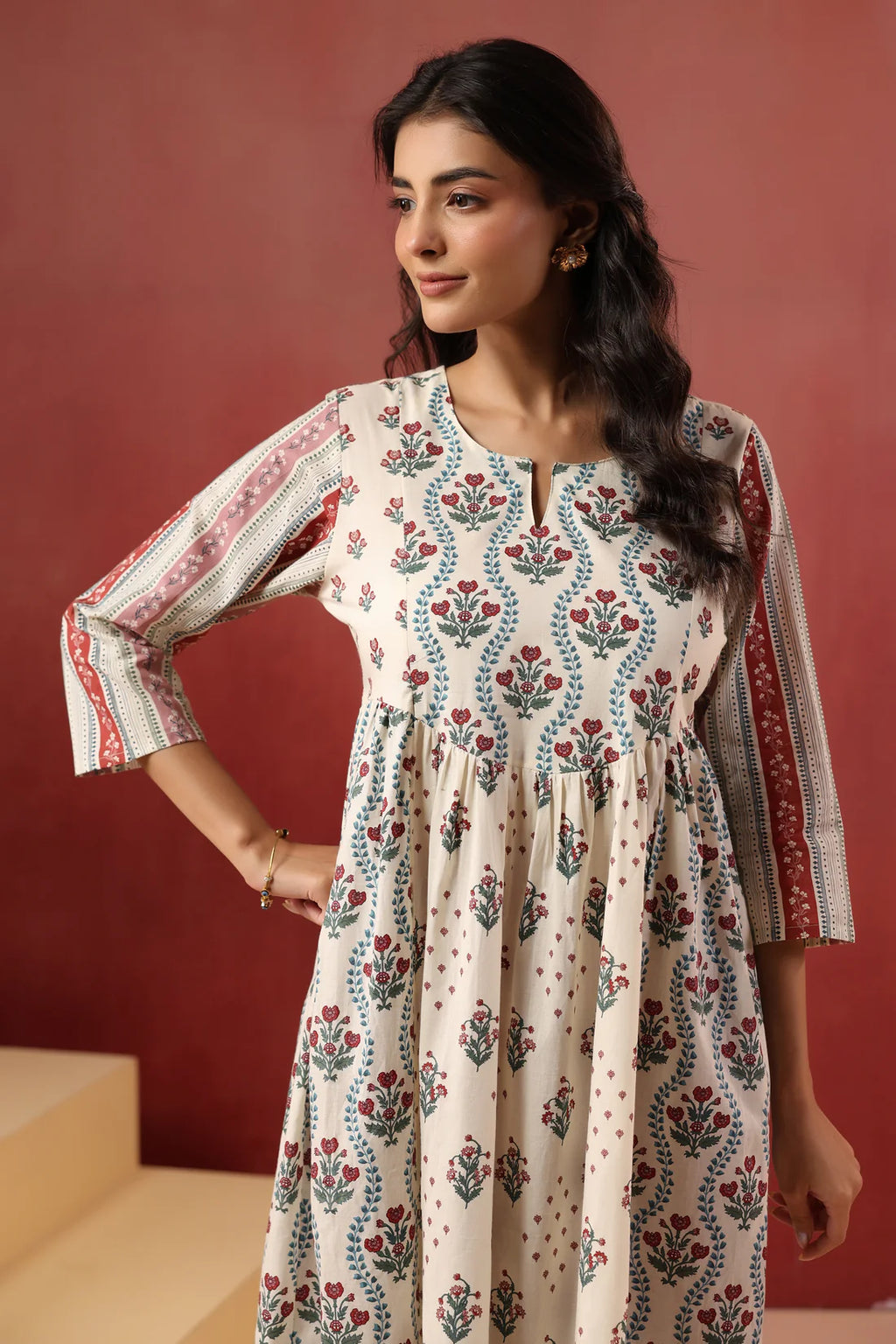 Hand-Block Printed Cotton Kurti — Elegant Flowy Ethnic Wear