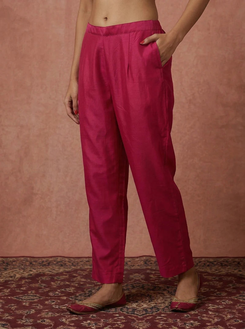 Pink and orange chinnon embroidered Anarkali kurta set