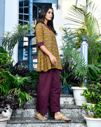 Dark Mustard Printed Kurti & Palazzo Co-ord Set for Women