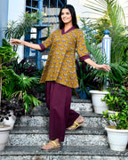 Dark Mustard Printed Kurti & Palazzo Co-ord Set for Women