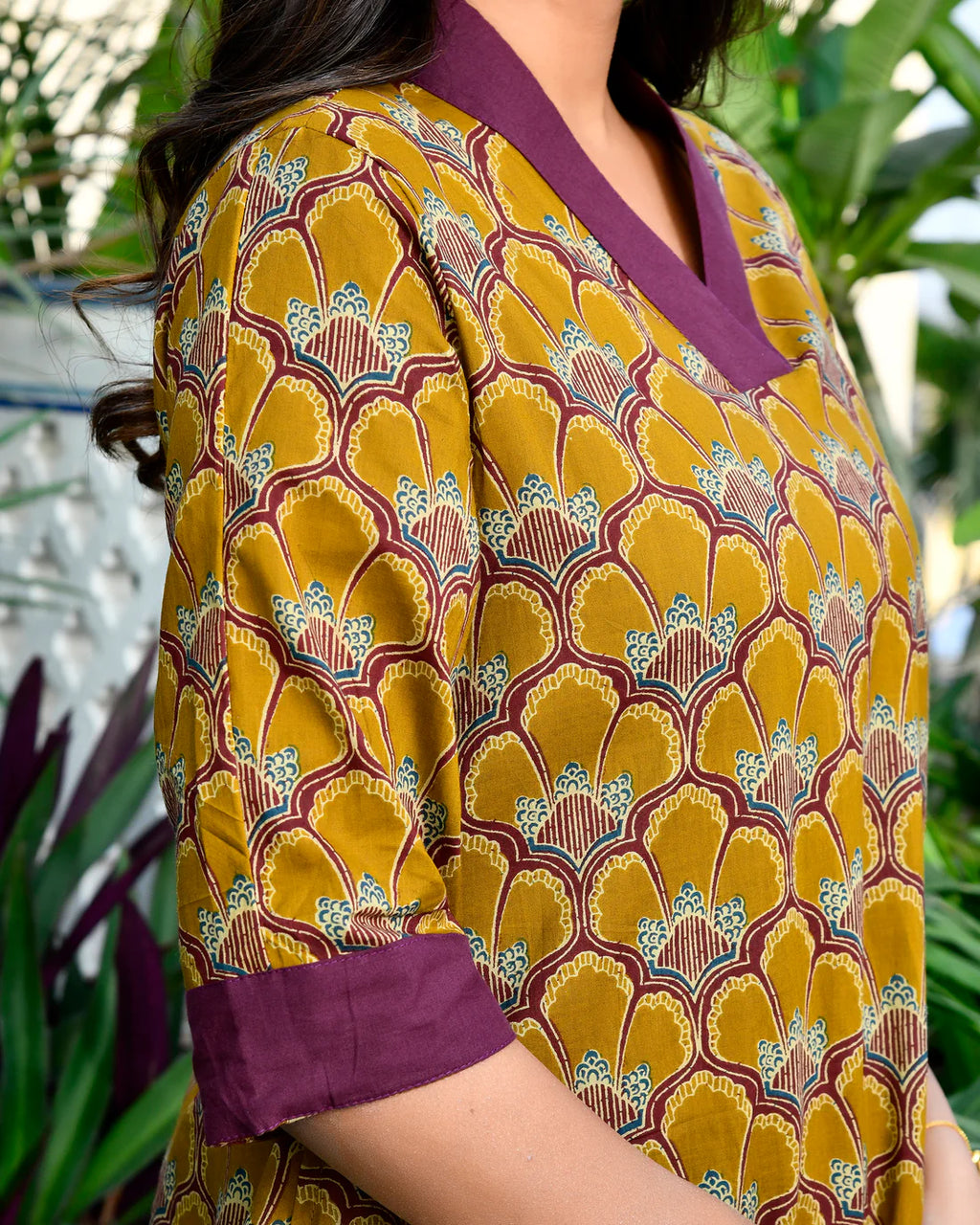 Dark Mustard Printed Kurti & Palazzo Co-ord Set for Women