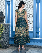 Green Floral Tiered Maxi Dress — Premium Cotton, Full Length